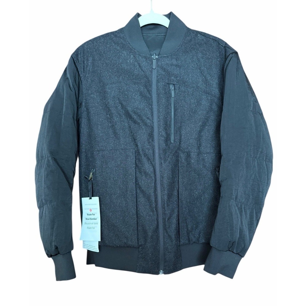 Lululemon Roam Far‎ Wool Bomber Jacket Black/Heathered Black Women's Size 8